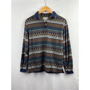 Vintage Arizona Jean Co. Womens Small Geometric Long Sleeve Polo Shirt